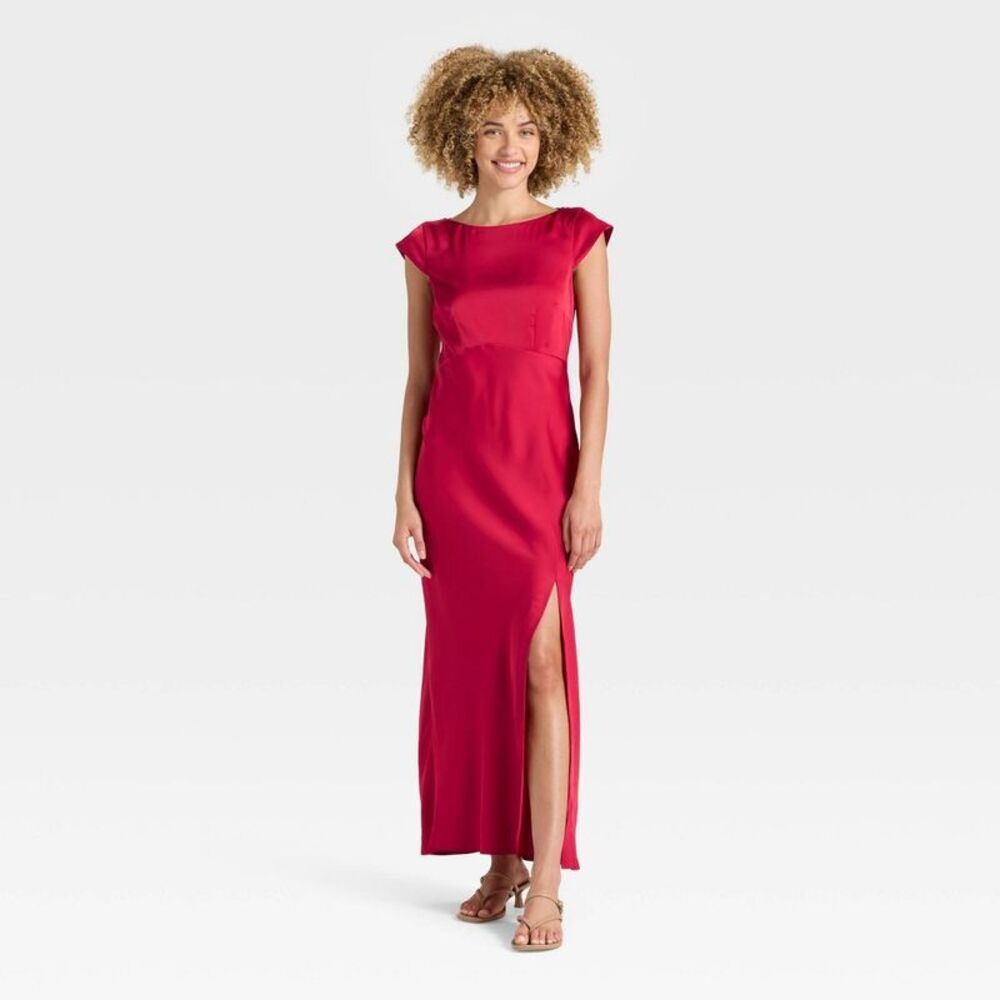 Women's Woven Open Back Maxi Dress - A New Day Berry Red XS